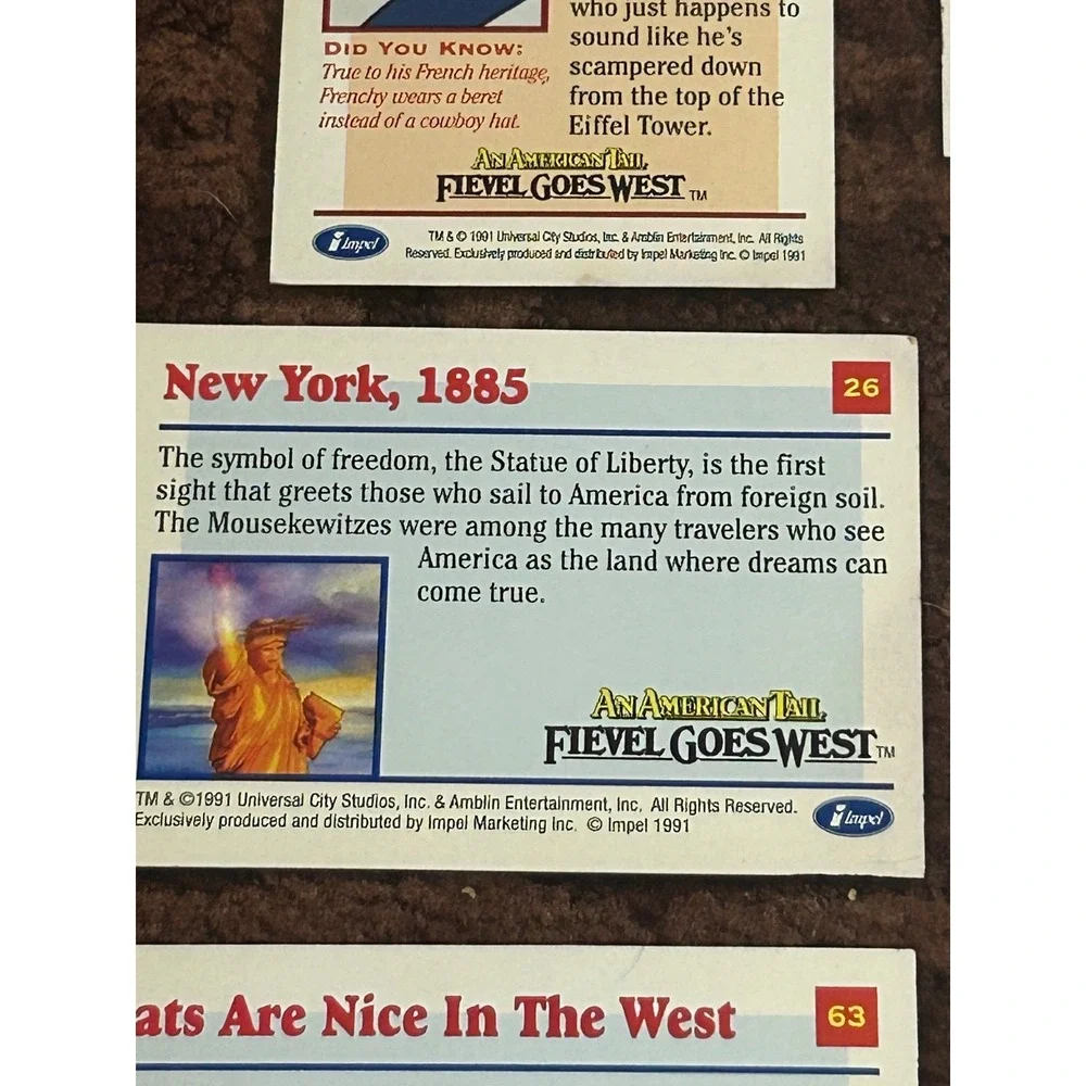 Vintage 1991 Impel An American Tail Fievel Goes West Trading Card Lot of 9‎
